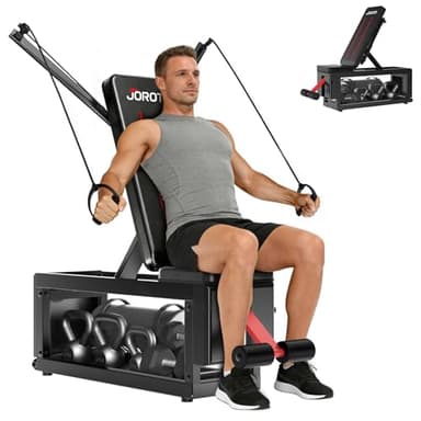 JOROTO Cable Fly Weight Bench with Storage for Home Gym, 990 lb Capacity, Adjustable Flat Workout Bench, Cable Fly Machine for Strength Training