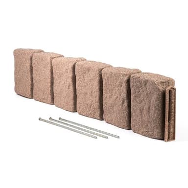 Beuta Landscape Edging | Garden Edging Border | Faux Stone Block XL for Lawn Edging, Flower Beds & Yard Edging – 1 Pack | Each Section Has 6 Blocks 48" L x 4" W x 9.5" H | 3 Spikes | Cobblestone