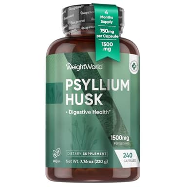 WeightWorld Psyllium Husk Capsules 1500mg - 4 Months Supply - Fiber Supplement for Digestive Health - 240 Vegan Psyllium Husk Powder Capsules - Non-GMO - Gluten-Free - 2 Capsules per Day