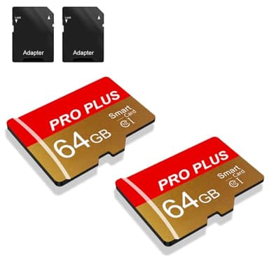 2 Pack Memory Card 64GB with Adapter, High Speed TF Card, UHS-I C10 A1 Memory TF Card for Tablet/Mobile Phone/Camera/Car Audio/Game Console (TF162 Red Gold 64GB)