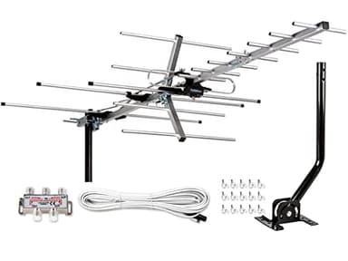 Five Star Yagi Satellite HD TV Antenna up to 200 Mile Long Range, Attic or Roof Mount Digital OTA TV Antenna for 4K Supports 4 TVs Installation Kit & Mounting Pole, Radio/FM Antenna