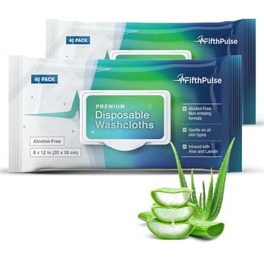 Disposable Body Wipes For Adults 80 Count (2 x 40 Packs) - Premoistened Washcloths For Elderly Bathing Infused With Aloe and Lanolin -Alcohol-Free Adult Wet Wipes, Extra Large 8” x 12” Wash Cloth