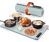 FEPPO Food Warming Mat, Upgrade High-tech Graphene Heating, Fast Full Surface Electric Warming Tray with 6 Level Adjustable Temperature and 6 Hours Timer, Roll Up Food Warmers for Parties Buffet