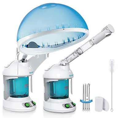 DENFANY Hair Steamer Facial Steamer 2 in 1 – Nano Ionic Steam for Deep Hydration, Adjustable Arm, Easy-Clean Wide Mouth Tank, Home & Salon Use