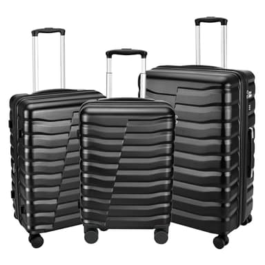 WireHot Lightweight Luggage with Spinner Wheels & YKK Zipper, Hard Shell 3-Piece Suitcase ABS+PC Hardside Luggage Set with TSA Lock for Men Travel, Black (20+24+28 inch)
