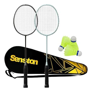 Senston Carbon Fiber Badminton Rackets Set - 2 Professional Racquets + 2 Durable Nylon Shuttlecocks & Carry Bag, 2U Lightweight (90g) with 22LBS Tension for Family, Adults,Backyard/Gym/Club Training