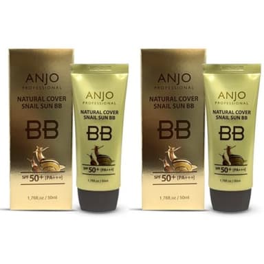 Anjo Snail BB Cream Korean 2 Pack 50ml - Korean BB Cream Professional Skincare - Lightweight, Non-Greasy Mucin Moisturizer - Natural Cover Foundation for Even Skin Tone
