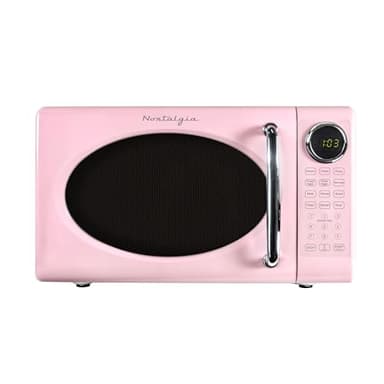 Nostalgia Retro Microwave Oven - 0.7 Cu Ft, 700-Watt Countertop Size with Glass Turntable, Child Safety Lock, 8 Auto-Cook Programs, Digital Clock - Pink