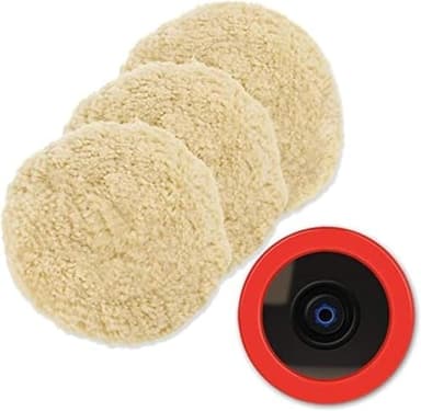 SPTA Wool Polishing Pads, 8"(200mm) 100% Natural Wool Buffing Pad with Hook & Loop Backing 4pcs Set Come with 5/8-11 Thread Backing Plate for Car Polishing, Buffing and Cutting