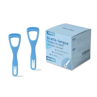 Tongue Cleaner, Tongue Scraper, Disposable, Plastic Scraper, Clean Tongue, Promote Fresh Breath, Includes Safe Fold- Back Tooth Pick, 100 Count