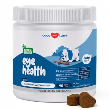 Eye Support for Dogs - 90 Soft Chews - Dog Supplements for Vision, Eye Vitamins for Dogs, with Cod Liver Oil Antioxidant, Dog Omega Supplement, Omega 3 EPA and DHA Fatty Acids.