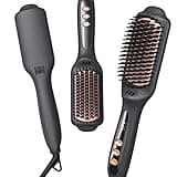 LANDOT Hair Straightening Brush Straightener: Negative Ion Ceramic Heated Hot Brush for Smooth Frizz-Free Hair - Dual Voltage 100-240V & 12 Temp Settings 250°F to 450°F