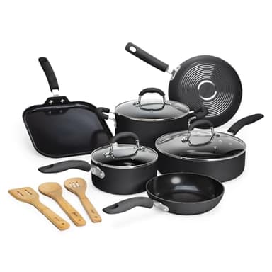 Goodful Ceramic Nonstick Pots and Pans Set, Premium Ceramic Coating Made without PFOA, PTFE or PFAS, Dishwasher Safe, 12-Piece, Charcoal Gray