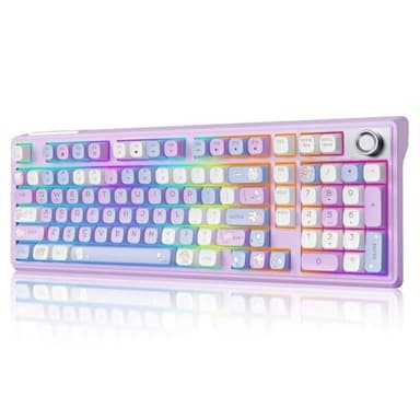 ROYALAXE F98 Wireless Mechanical Keyboard with Knob, Thocky Creamy Keyboard with Number pad, Hot Swappable, RGB Backlit Keyboard BT 5.0/2.4G/USB-C for Mac, Laptop & PC Gaming Keyboards, Pink