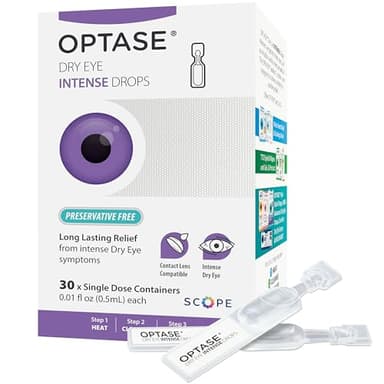 Optase Dry Eye Intense Drops, 30 Single Dose Vials – Preservative Free Eye Drops for Dry Eyes – Moderate to Severe Artificial Tears - Contact Lens Compatible - .01 fl oz per Vial
