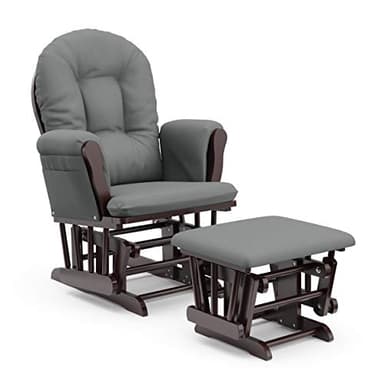 Storkcraft Premium Hoop Glider & Ottoman (Espresso/Gray) — GREENGUARD Gold Certified Nursery Glider, Solid Wood Craftsmanship, Smooth-Gliding Nursery Chair and Ottoman, Award-Winning
