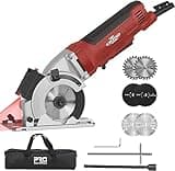 Mini Circular Saw, Excited Work 4.5Amp Compact Circular Saw, 5000RPM, 6 Blades (3-3/8”), Max Cutting Depth 1-11/16” with Laser Guide, Scale Ruler, for Wood, Soft Metal, Tile and Plastic Cuts