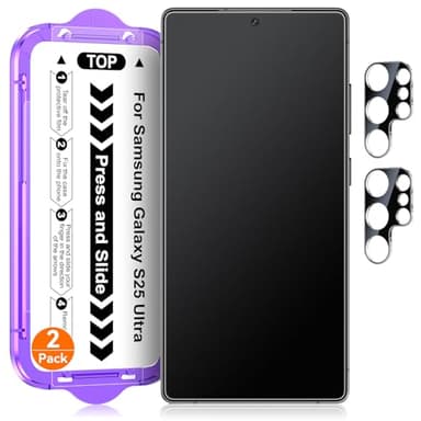 Ksleri 2 Pack for Samsung Galaxy S25 Ultra [6.9 Inch] Matte Glass Screen Protector + 2 Pack Camera Lens Protector with Easy Installation Kit, Anti-Glare No Dazzling Tempered Glass