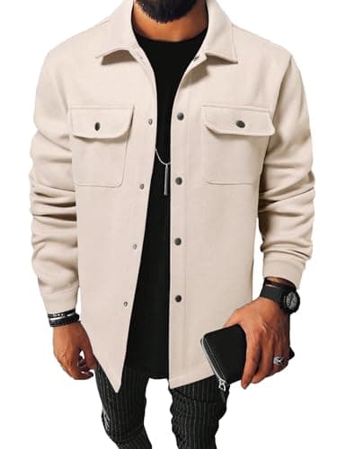 Floerns Men's Casual Flap Pocket Button Front Long Sleeve Jackets Apricot L
