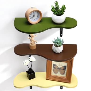 AceOrbit 3 Pcs Mid Century Floating Shelves Wavy Cloud Shelves Wooden Shelf Live Edge Wall Mount Shelf Rustic Farmhouse Mid Century Modern Ledge for Bedroom Living Room Home Decor Housewarming Gifts