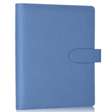 Antner A5 Binder 6 Ring Refillable Notebook Budget Planner Cover for Cash Organizer, PU Leather Loose Leaf Kpop Photocard Holder Small Binder for A5 Planner Inserts with Magnetic Buckle, Glitter Blue