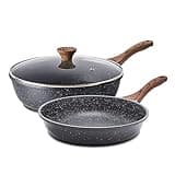 SENSARTE Nonstick Frying Pan Skillets, Swiss Granite Coating Omelette Pans, Healthy Cookware Chef's Pan, PFOA Free(8 Inch Frying Pan and 3.5QT Saute Pan)