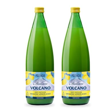 Organic Italian Volcano Lemon Juice, 33.8 Fl Oz – Pure Sicilian Lemons for Cooking, Baking, and Beverages (33.8 Fl Oz (Pack of 2))