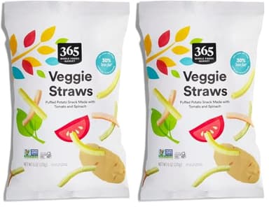 365 by Whole Foods Market,Veggie Straws,Made with Tomato and Spinach,Vegan,Gluten-Free,6 Ounce,(Pack of 2)
