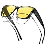 GEGURI Night Vision Glasses, Night Driving Fit Over Glasses Polarized Anti-Glare for Men & Women Yellow Lens
