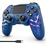 CHENGDAO PS4 Controller, Light-up PS4 Controllers Wireless with 5 Lights Mode/USB Type-c Port/Touchpad Turbo/Dual Motors/6-Axis Gyro, Compatible with PS4/Slim/Pro, PC, and Phone, Blue