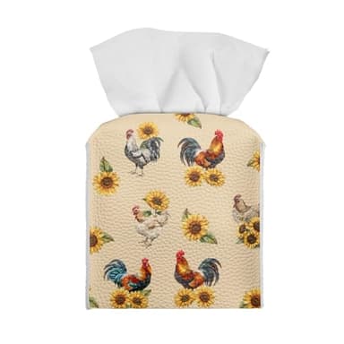 Yewattles Rooster Chicken Tissue Box Cover Fashion PU Leather Square Holder Kleenex Box Cover Cube Facial Paper Organizer for Bathroom Living Room Bedroom