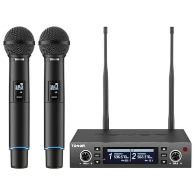 TONOR Wireless Microphone System, Auto Scan & Pair Professional Rechargeable Wireless Mic, 2x100 UHF Metal Cordless Dynamic Mic Set for Karaoke, Church, Singing, Wedding, Meeting, DJ, 328ft TW750
