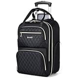 Ponhog Rolling Backpack for Women, 15.6 Inch Travel Laptop Wheeled Backpack, 30L Roller Carry on Luggage for Adults Business College Work Overnight, Stylish Personal Item Suitcase, Black