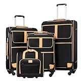 Coolife Luggage 4 Piece Set Suitcase Expandable TSA lock spinner softshell