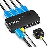 4K HDMI KVM Switch, 4 Port HDMI USB Switch for 4 Computer Share a 4K@30Hz Monitor and 3 USB Device Keyboard Mouse Printer, Including 4 KVM Cables