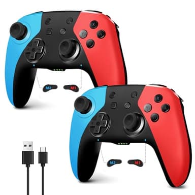 AceGamer 2 Pack Wireless Controller for Nintendo Switch/Lite/OLED, Hall Effect Joystick for Switch 2 Pro Controller with Wake-Up/Turbo/Dual Vibration/Programmable (Red+Blue)