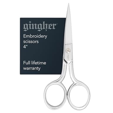 Gingher 4" Embroidery Scissors, Precision Craft Scissors, Hand-Tuned Blades & Double Loop Handle, Chrome Plated Nickel Finish