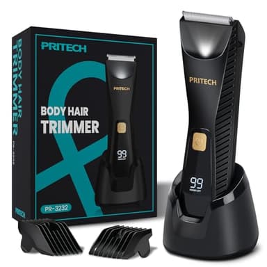 PRITECH Manscape Body Hair Trimmer for Men - Waterproof Pubic Hair Ball Trimmer, Ceramic Blade Electric Body Shavers for Men with USB-C Charging, Wet & Dry Use & Nick-Free Razor, Sensitive Skin Safe