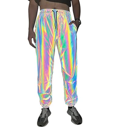 LZLRUN Rainbow Reflective Shorts Pants Men Fluorescent Trousers Casual Night Jogger (S, Pants)