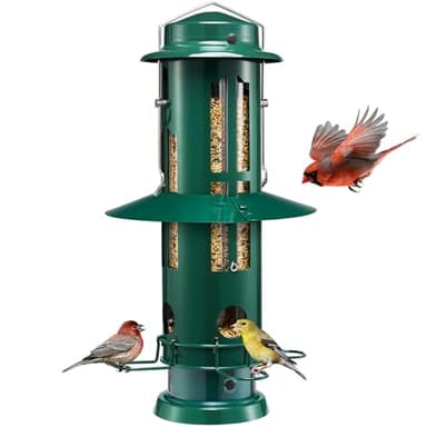 Kingsyard Squirrel Proof Bird Feeders with Weight-Activated Perches, Metal Wild Bird Feeder for Outdoors Hanging, 3 lb Large Seed Capacity, Green