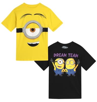 Minions Kevin Stuart Bob Boys Shirts - 2 Pack Short Sleeve Shirt Graphic Tees for Toddlers and Big Boys (2T-16), Size 7, Yellow/Black