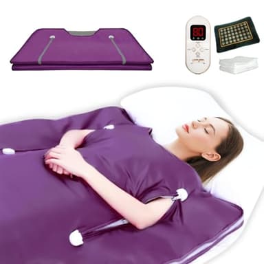 PINJAZE Natural Jade and Tourmaline Heat Far Infrared Sauna Blanket with Remote Control for Exercise Recovery Heating Detox 2-Zone Double Zipper Digital Display Portable Saunas for Home Relaxation