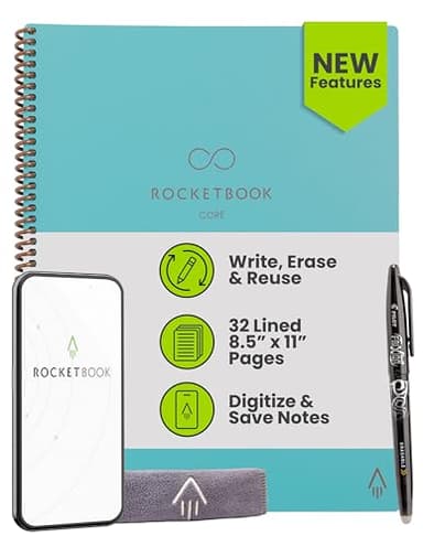Rocketbook Core Reusable Smart Notebook, Lined Pages For School, Work and Creative Projects, Letter Size 8.5x11, Teal - Premium