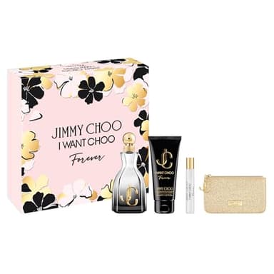 JIMMY CHOO I Want Choo Forever 4 Piece Eau de Parfum Gift Set (Eau de Parfum Spray, Perfumed Body Lotion, Travel Spray, Pouch)