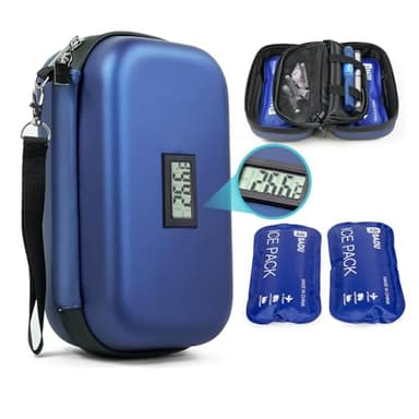Gosemai Insulin Cooler Travel Case TSA Approved Medication Diabetic Cooler for Travel with Temperature Display Refrigerated Medicine Organizer Bag with 2 Ice Pack