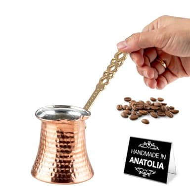 Hakan Turkish Coffee Pot | Stove Top Water Boiler, Coffee Maker, Butter, Chocolate & Milk Warmer | Even and Quick Heat with Handcrafted Copper Material | Coffee Gifts Idea, 5 Oz (150 cc)