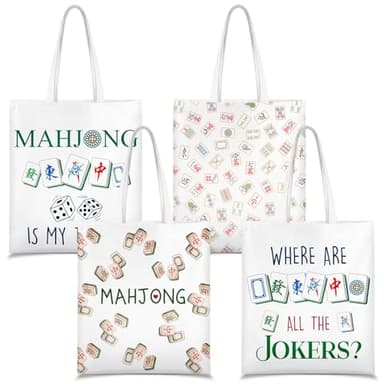 Paterr 4 Pcs Mahjong Tote Bag Set for Tiles and Racks American Mahjong Canvas Handbags Large Reusable Carry Tiles Bag Travel Storage Classic Mah Jong Gift for Mah Jong Lovers Rack Pusher Party