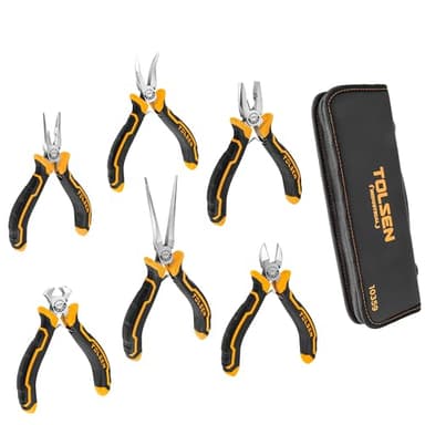 TOLSEN 6-Piece Mini Pliers Set, Needle Nose, Diagonal, Long Nose, Bent Nose, End Cutting and Combination Pliers for Making Crafts, Repair Electronic and Jewelry, with Pouch