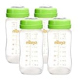 Matyz 4-Pack Breastmilk Storage Bottles with Lids (Green, 8oz Each) - Wide Mouth Breastmilk Collection Storage Bottle - Leakproof Breast Pump Bottle for Spectra Medela Philips Breast Pumps