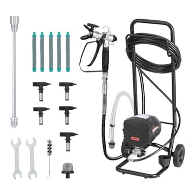VEVOR Stand Airless Paint Sprayer, 650W, 3000PSI High Pressure Airless Sprayer with Cart, Cleaning Brush, Hose, Extension Rod, Nozzles, Electric Spray Paint Machine for House Exterior and Interior